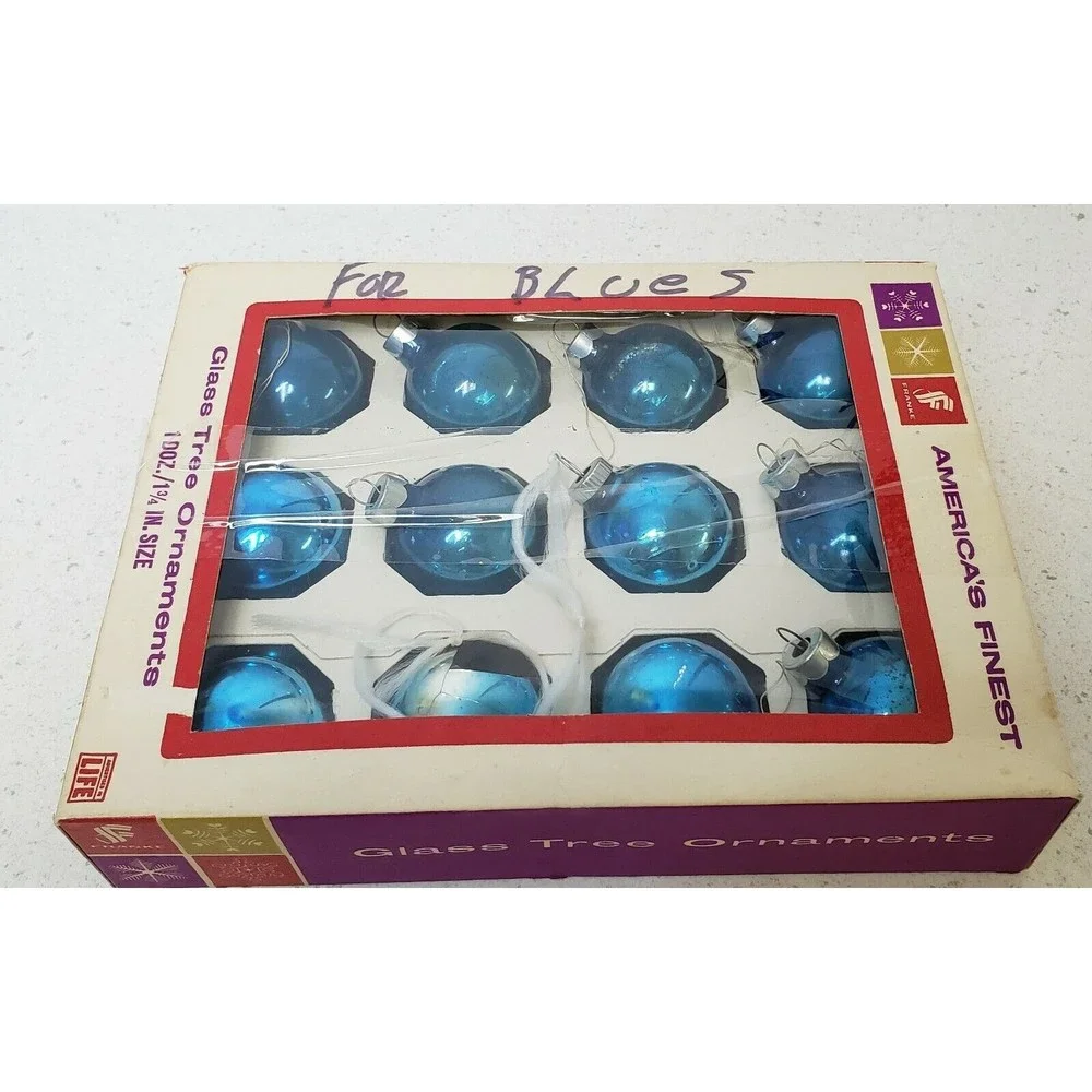12 ~ Glass Christmas Tree Ornaments ~ America's Finest ~ Light Blue